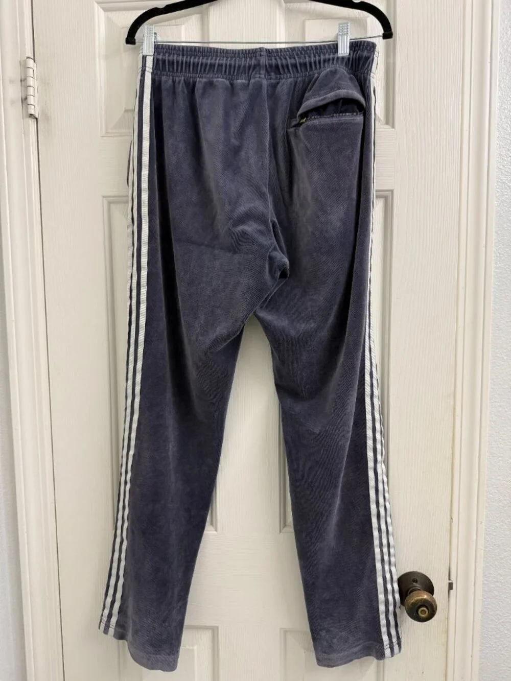 Adidas Originals Velour Track Pants Gray w/ 3 Stripes Size Medium